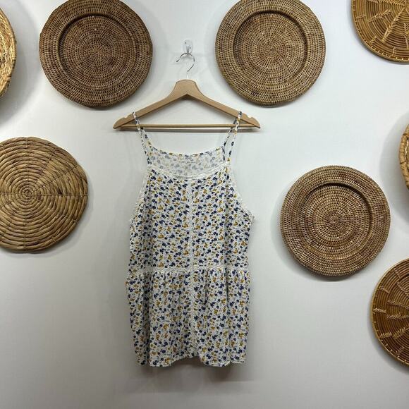 American Eagle Outfitters Tops - AEO American Eagle Blue White Flower Floral Print Sleeveless Tank Top XL